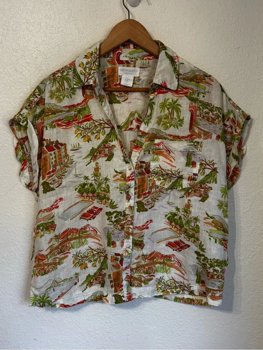 Cynthia Rowley Linen Resort Wear Tropical Casual Button Down Medium